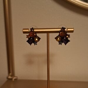 Gold-Tone Amber & Purple Crystal Cluster Stud Earrings